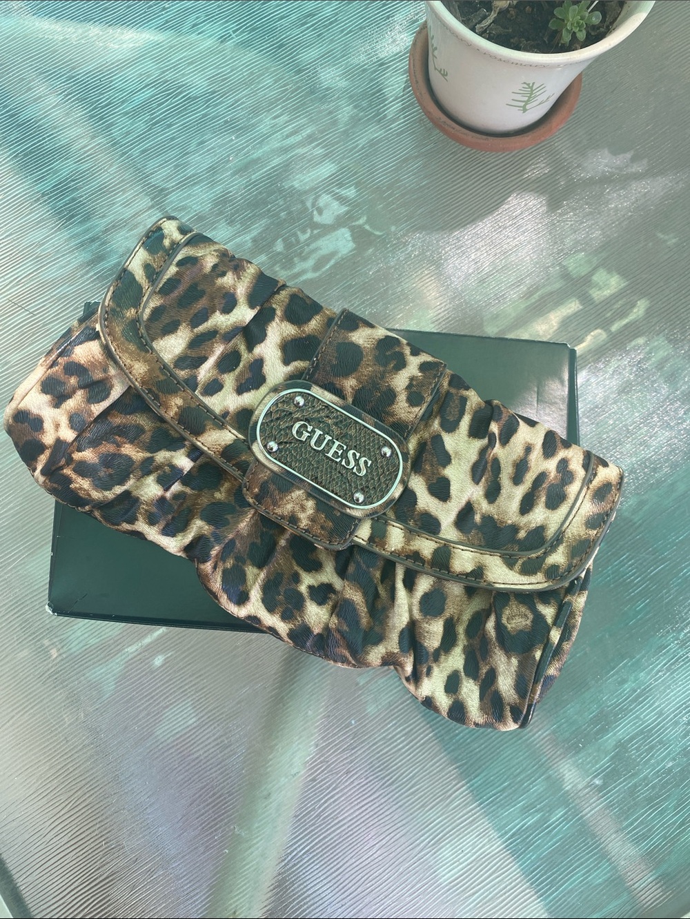 GUESS Leopard-Print Clutch in Brown and Black